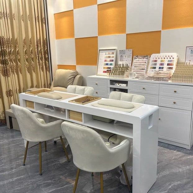 Japanese manicure table Double three-person manicure shop decoration with groove storage box Vacuum cleaner Nail table log