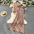 Beach vacation style solid color slim-fit cami dress + floral lightweight long-sleeve sun protection cardigan top set for women - summer
