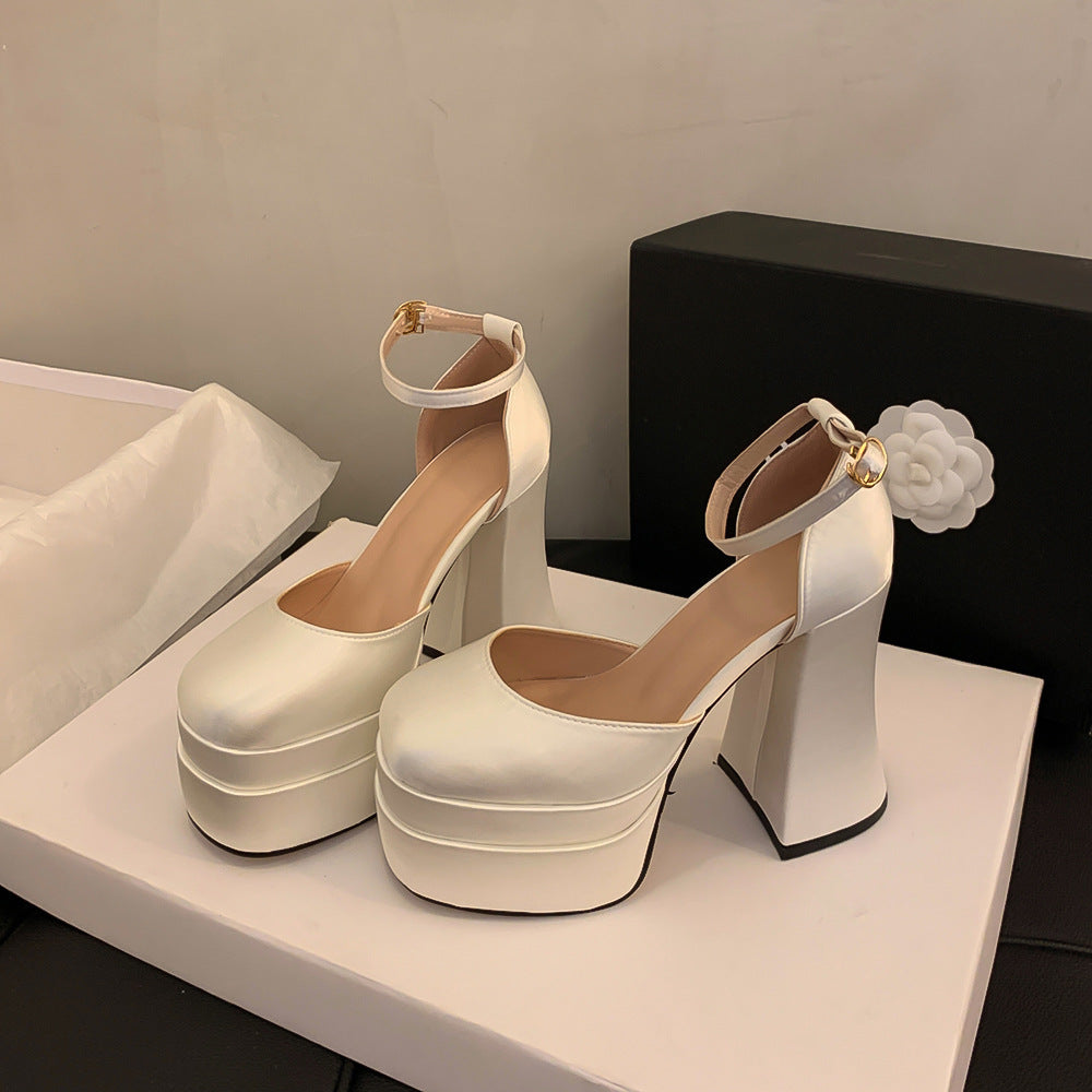 Petites wedding shoes bridal shoes wedding dress handy gadget thick solewaterproof thick heel 12cm high heels hosting performance banquet