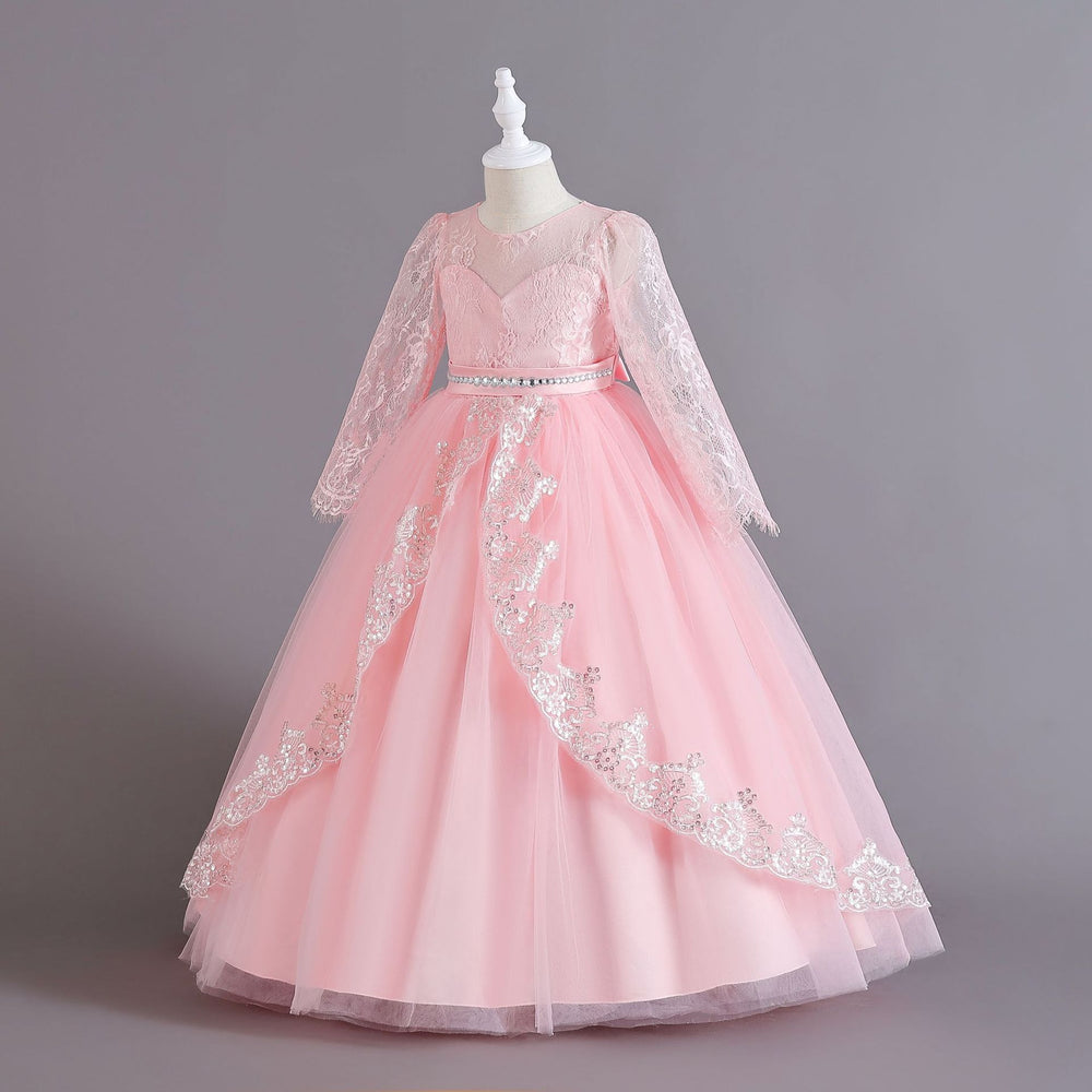 New arrival: long-sleeved sequin & lace trimmed children's formal dress - perfect for flower girls, princess parties, and christmas! girl's dress