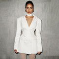 european and american style women's winter new arrival: solid color long sleeve fashionable sexy deep v slim fit blazer dress