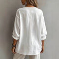 european and american bohemia breathable shirt with deep v half placket and one capsules button pleated fabric loose shoulder long sleeves