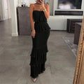 women's summer dress - european & american style export - elegant solid color bandeau cake dress maxi dress