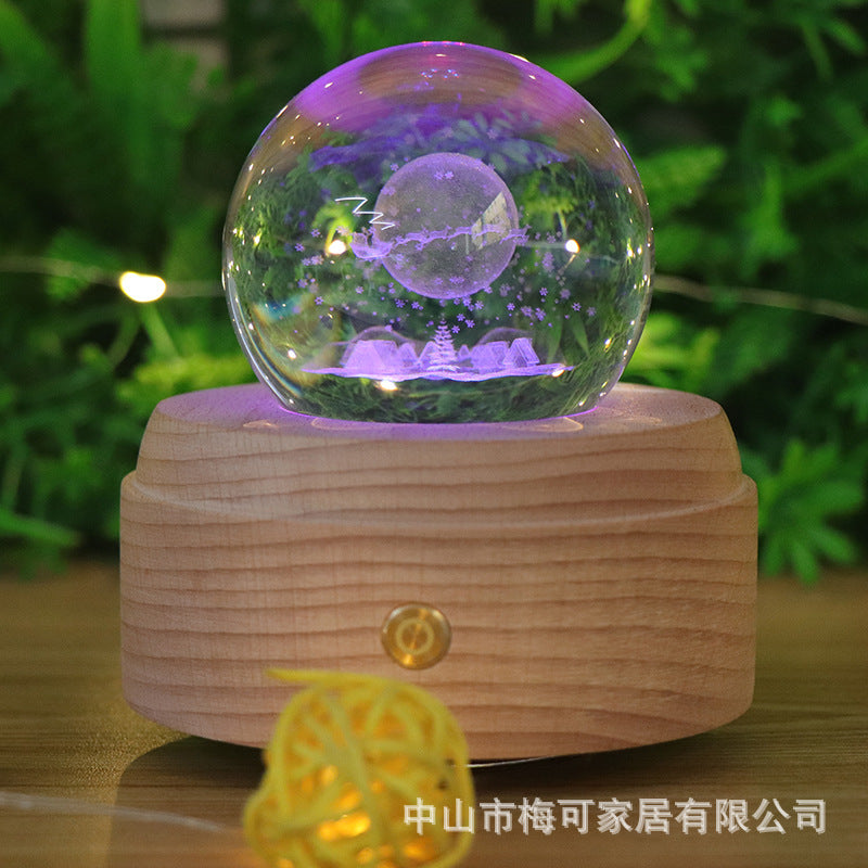 Colorful touch creative gift crystal ball music box transparent crystal light ball music box 3D night light