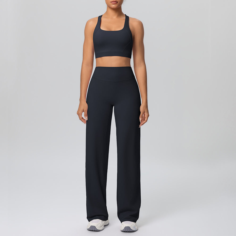 Casual outerwear sexy back yoga wear high waist wide leg straight-legpantssuit running training fitness sportswear