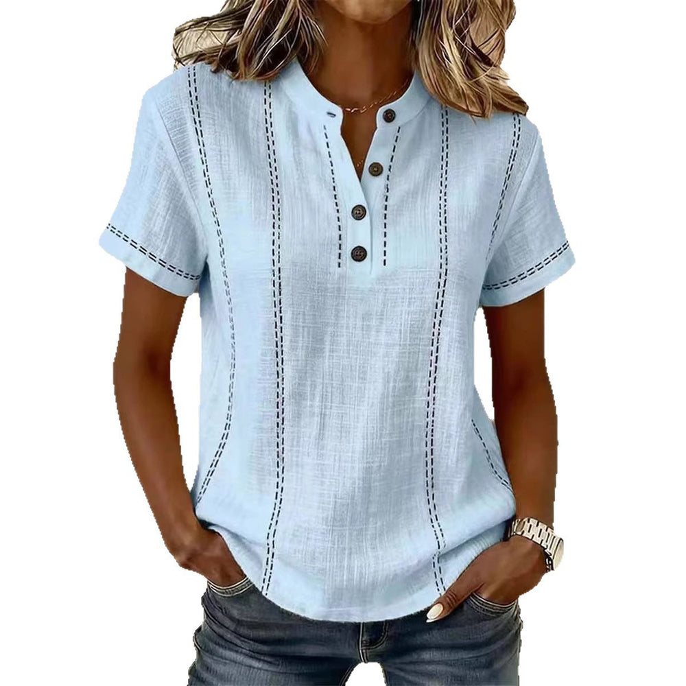 independent station  summer loosecasual popular printed button stand collar short-sleeved women's shirt