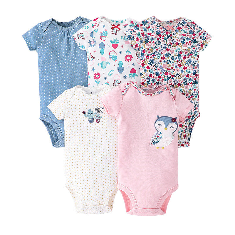 Dropshipping summer infant & toddler short-sleeve mixed color romper, triangle short-sleeve bodysuit, 5-piece set