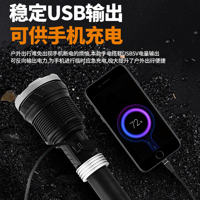 Cross-border new XHP360 strong light flashlight USB charging high power outdoor zoom remote LED flashlight