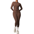 nude double-sided brushed tight long sleeves yoga suit outdoor running slimming look fitness pants sports suit women