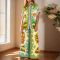 cross-border e-commerce european and american women's clothing: new summer collection - vacation-inspired color block fashion print shirt and wide-leg pants set