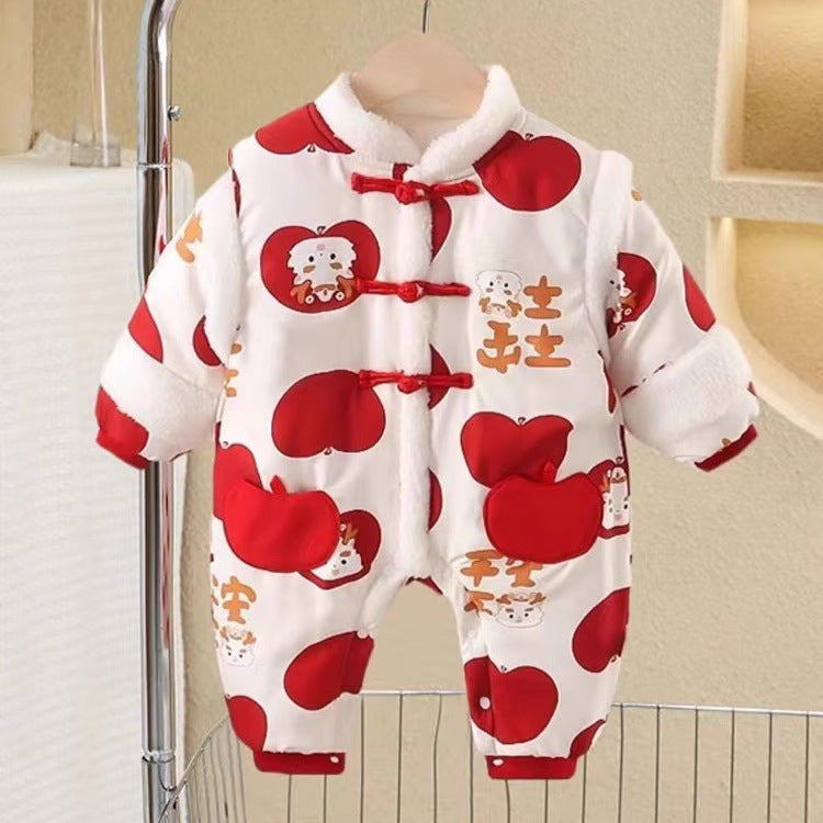 Baby romper cotton-padded newborn outfit - new year's outfit, "peace & joy" quilted thickened cotton-padded new year's clothes, new year's greeting outfit