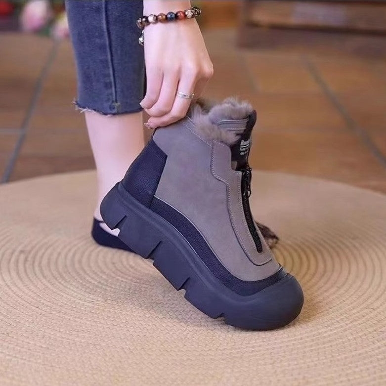 Fleece-lined warm leather boots & cotton boots - new 2026 winter collection - chunky sole, high-top snow boots for moms - lightweight, soft sole ankle boots