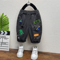 Boys' denim shorts -  summer collection: distressed, patch-label, 5-inch length, trendy & edgy, popular online style with letter print