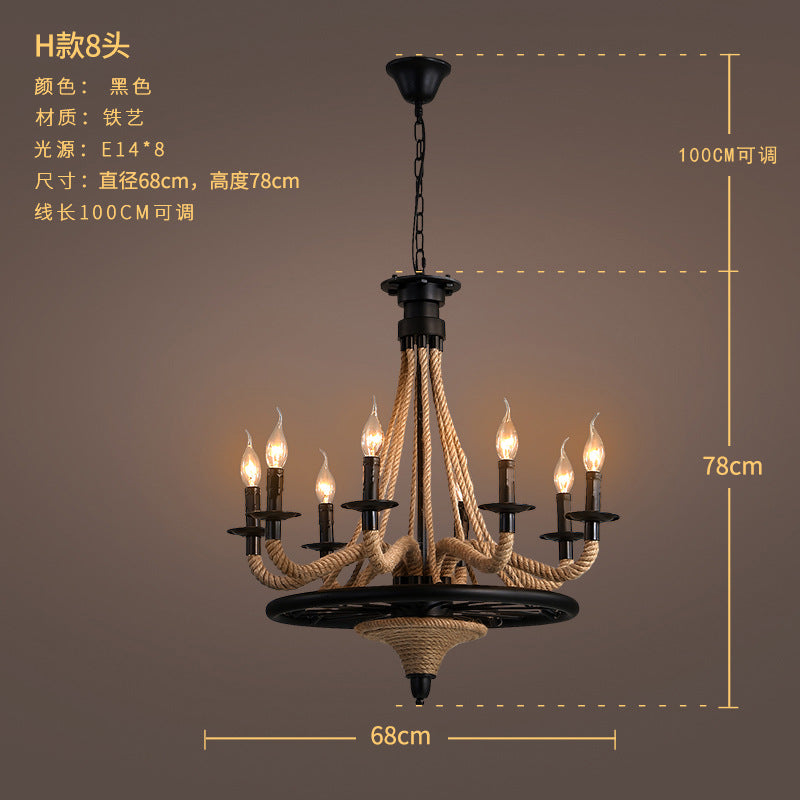American retro hemp rope chandelier creative hotel lobby B & B restaurant lamp personalized industrial style hotel box lamp