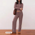 fashionplaidcasualstripes single-breasted long sleevescardiganpantssuit for women