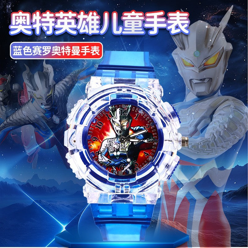 Ultraman watch kids toy boys cartoon luminous electronic watch 3-6 years old children mancero birthday gift