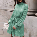 2025 european and american cross-border e-commerce evening gown: gold, slim-fit, tie-waist, long-sleeve, sequined, open-back dress