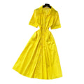 K-stylework clothing style short-sleeved a-line dress women's summer orange lapel shirt waist slimming look light and mature elegance
