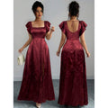 fashionsummernew arrival square collar ruffle sleeves waist slimming lookelegance jacquard slit dress for women