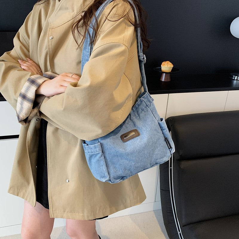 denim bag women's autumnew arrivalretrocasual hong kong style canvas shoulder bag casual student crossbody bag