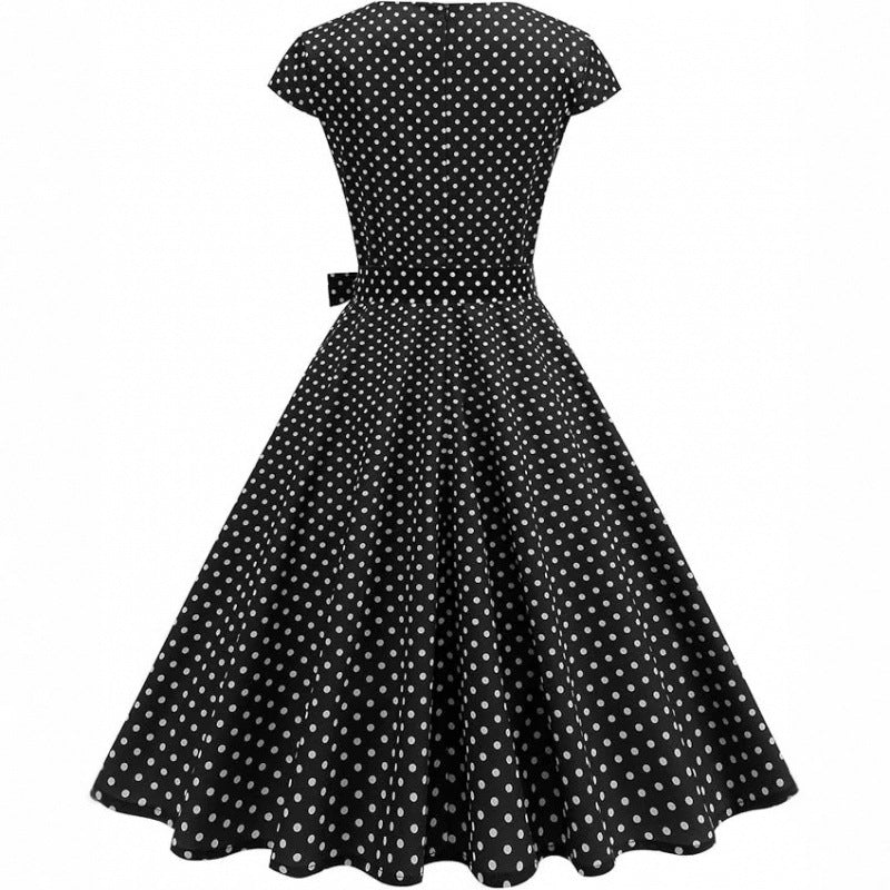 Amazon fashion retro polka dot short sleeve v neckdresssummernew arrivalstrap slimming look skirt
