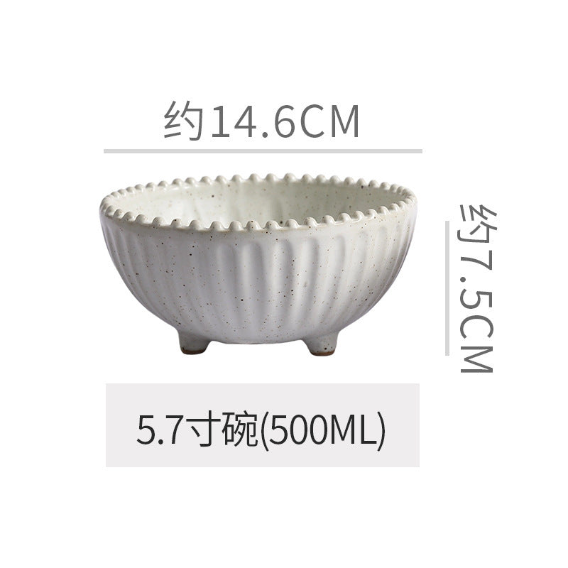 Vintage-style rustic ceramic bowls, plates, and dishes - creative beaded edge steak plates and dessert bowls for restaurants and hotels - premium presentation