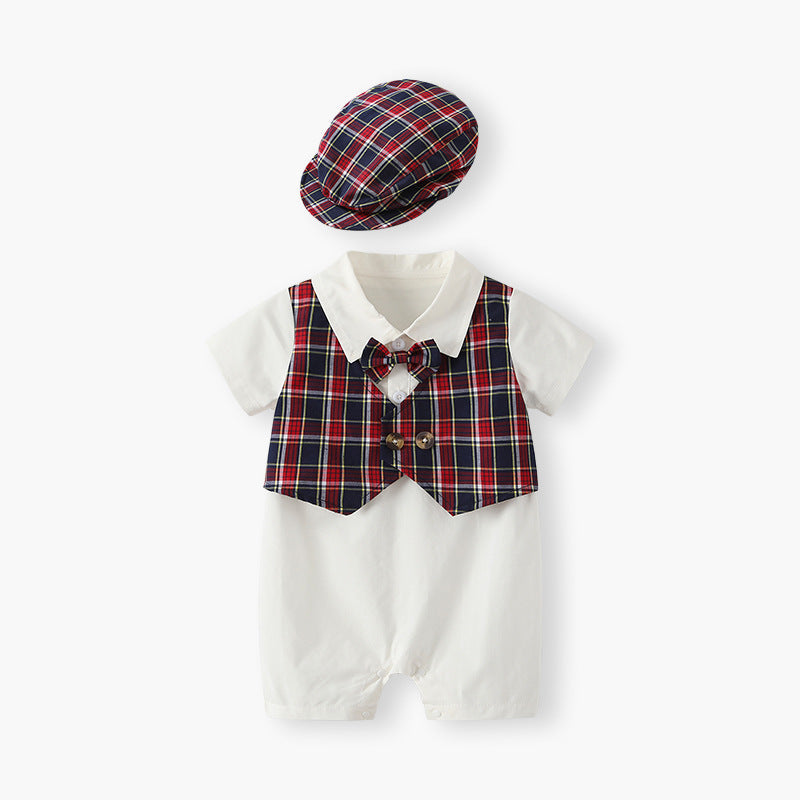 Short-sleeved butt-covering clothing new arrivalpatchworkfake two-piece baby summer onesie baby baby baby clothes category a