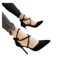 2025 summer european and american suede pointed-toe criss-cross ankle strap high heel sandals - women's sexy stiletto heels for banquets and nightclubs