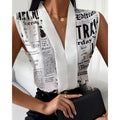 independent station  hot seller: summer european and american fashion casual sleeveless v-neck printed shirt for women