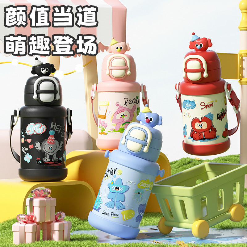 316 stainless steel insulated tumbler - cartoon design for kids, perfect for elementary school students, includes straw