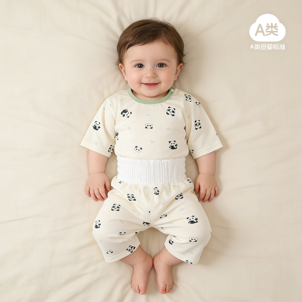 Baby pajamas mocotton thin style kids' loungewear summer boys' and girls' three-quarter sleeve air conditioning suit high-waisted set