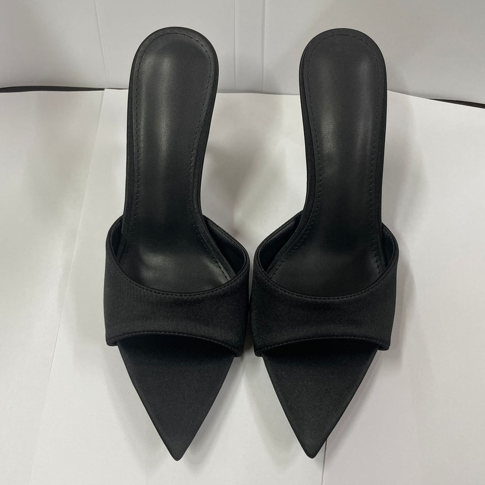 Silk satin elegant high heel slippers - women's summer must-have: stunning, versatile, minimalist, single strap stiletto, pointed toe, sexy outdoor wear