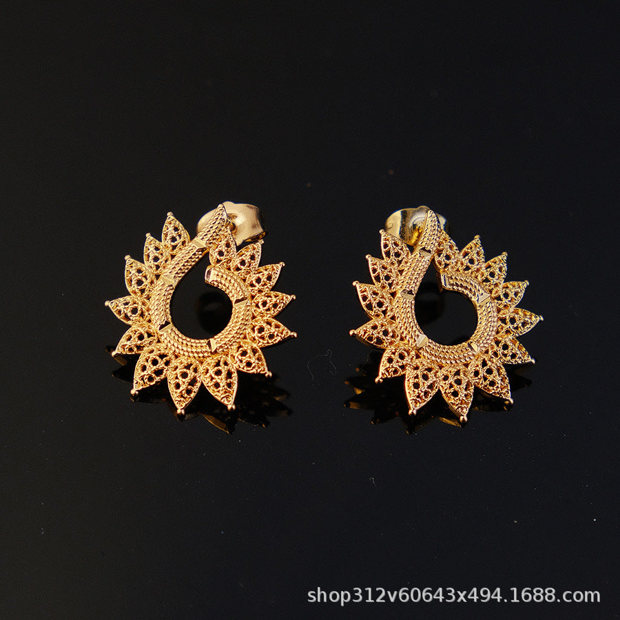 Two-piece set of new middle eastern dubai ethiopian women's pendant, necklace, and earring set, african style, sunflower design