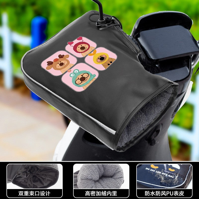 Handlebar covers winter warm fleece-lined electric vehicle cotton-padded motorcycle waterproof gloves thickened windproof cold-resistant pu cycling gloves
