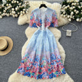 French retro chic crochet lace bubble sleeve dress - women's slimming, figure-flattering, elegant maxi dress
