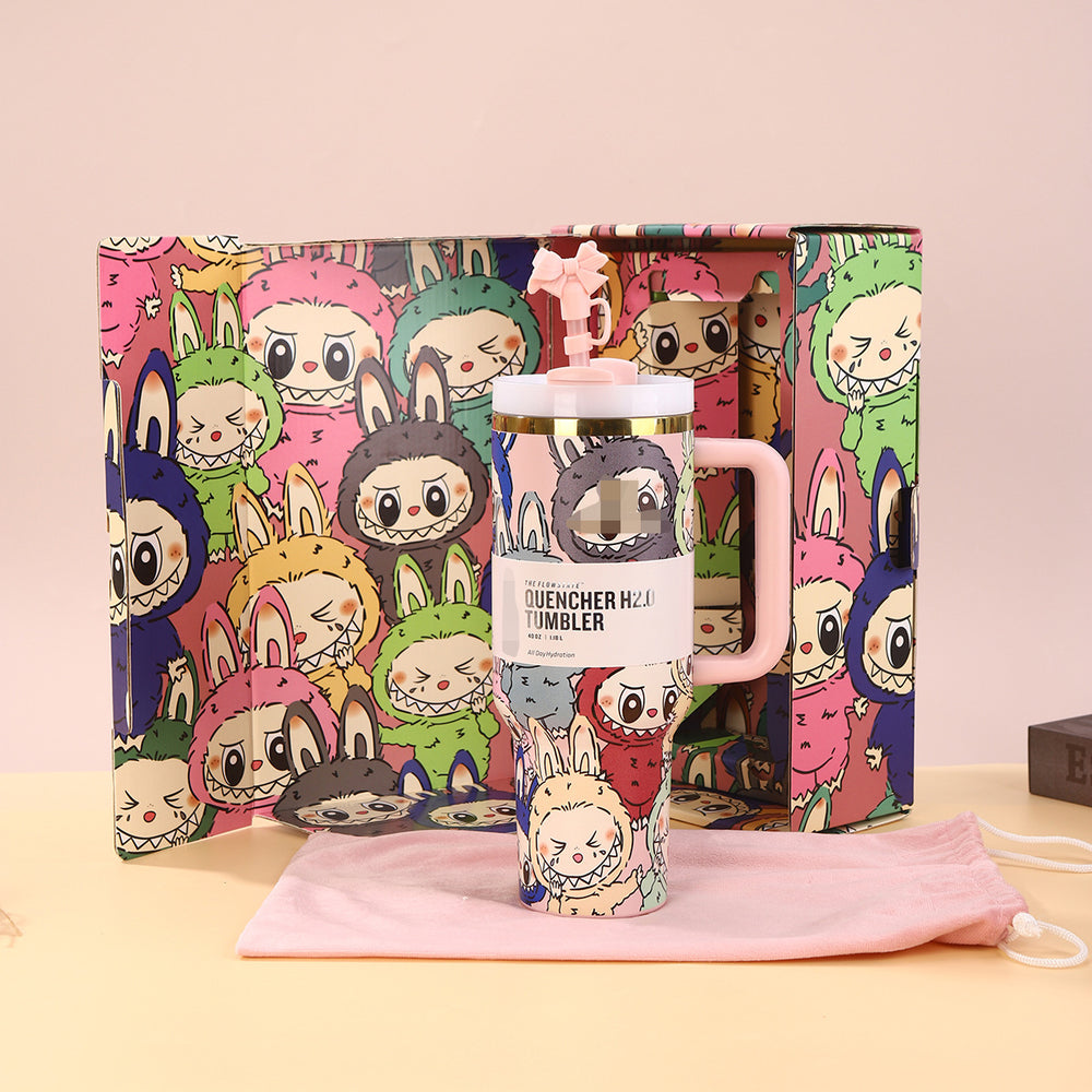 Cartoon labubu stanley 40oz ice tumbler 304 stainless steel insulated mug - large capacity portable travel cup