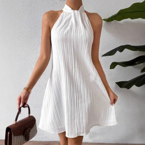 2025 spring and summer new European and American   women's neck dress pleated and drape cross skirt