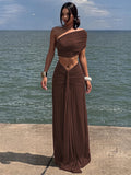 European and american women's clothing  summer new collection: solid color bandeau top, slim-fit strappy sexy ruched midi skirt set