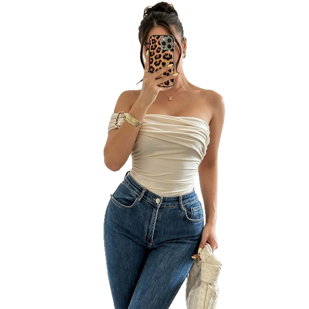 new arrival women's elegant jumpsuit off-shoulder pleated metal buckle waist slimming look jumpsuit women's outwear