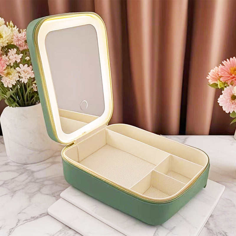Cosmetics storage box Three-level light LED light Cosmetic bag Portable travel jewelry box Cosmetic mirror Dormitory storage box