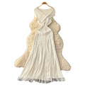 Luxury off-the-shoulder lace trim a-line knit dress - women's summer sleeveless high-end commute chic maxi dress