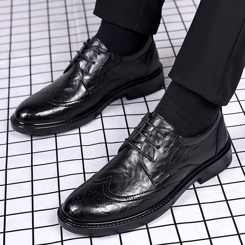 Brogue leather shoes for men - british style groomsmen, black, business formal, suit, casual leather shoes, men's wedding shoes