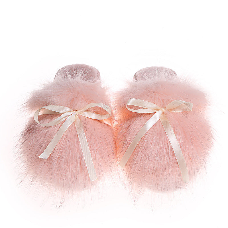 2024fall and winter imitation fox fur k-style baotouflats slippers popular same style outwear fur half slippers for women wholesale