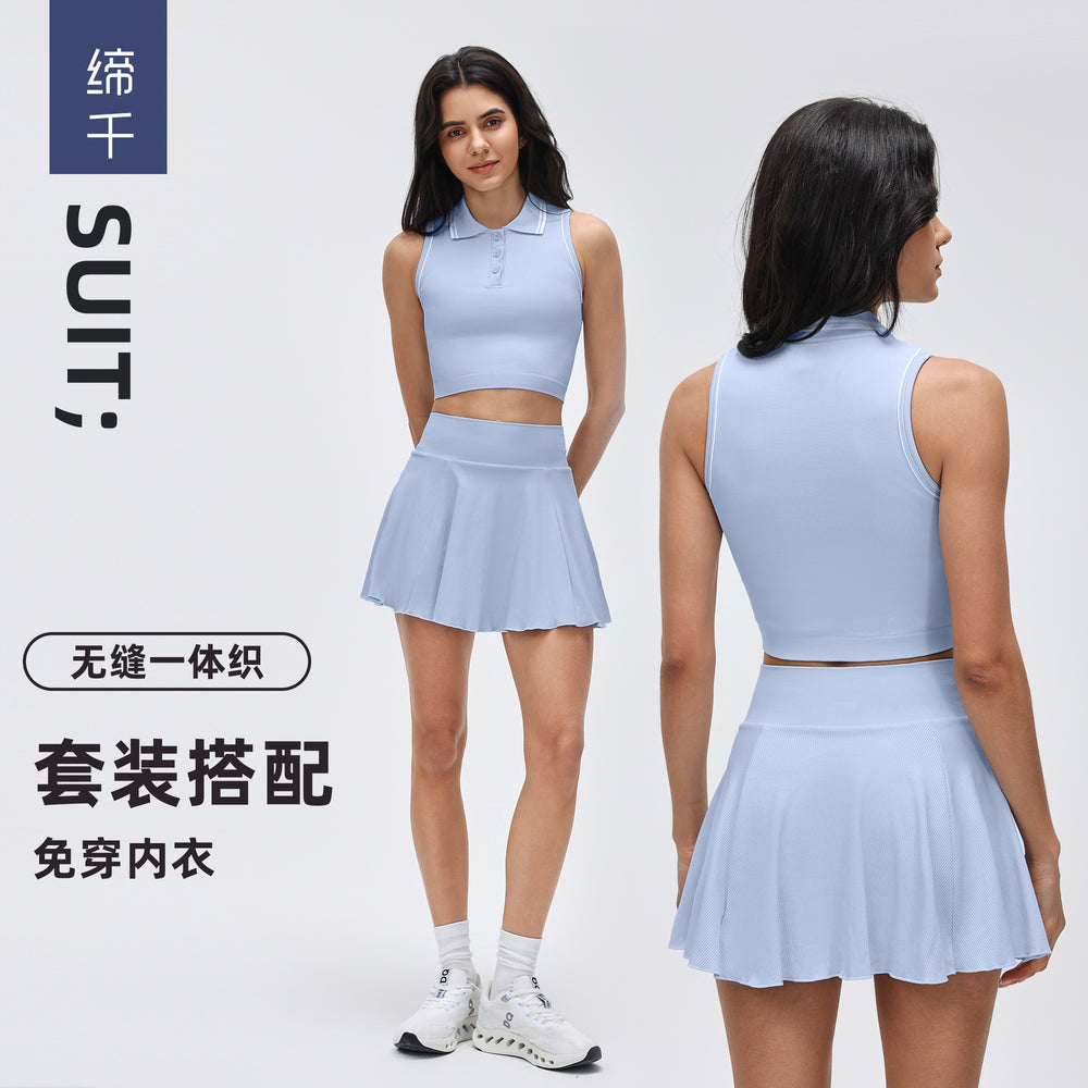 Polo collar sports tank top women's summer outdoor fitness yoga tennis skirt running training athletic skort set
