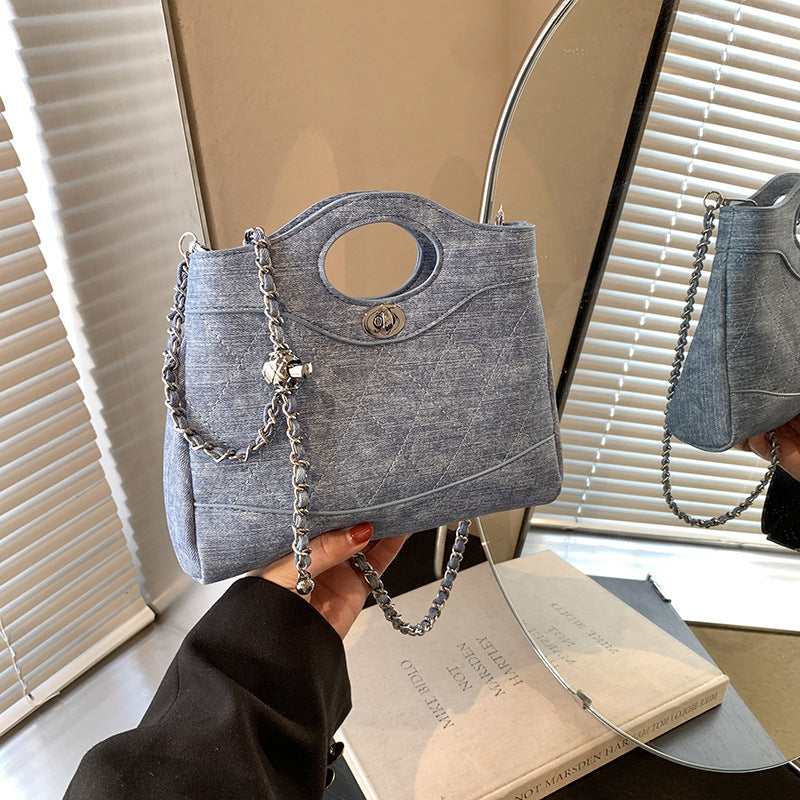 2025 new fashion rhombus embroidered thread bag Xiaoxiangfeng daily women's simple niche chain single shoulder messenger bag