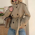 autumn new women's clothing - cross-border european & american style - versatile & fashionable commute solid color tie-waist trench coat