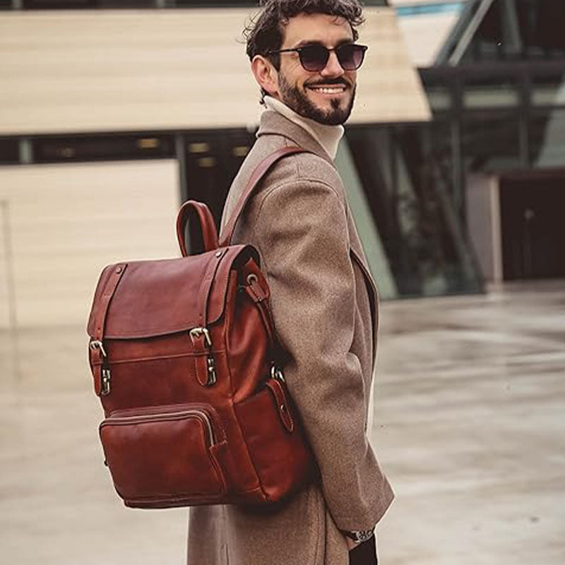 New leather backpack men's and women's first layer cowhide notebook backpack business middle-aged men's and women's schoolbags travel bags