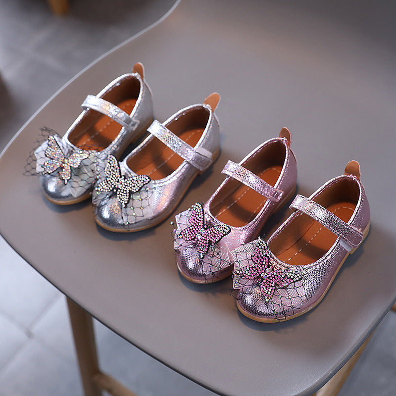 Girls' princess shoes - spring/autumn leather shoes for baby girls - children's shoes - bowknot flats - summer velcro princess style