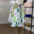 European and american cross-border women's fashion:  summer new collection - stylish printed, cutout, turn-down collar, long-sleeve shirt and shorts casual set