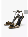 Za2025 new fashion open-toe women's sandals - navy blue, mature style, minimalist single strap, european & american chic, buckle closure